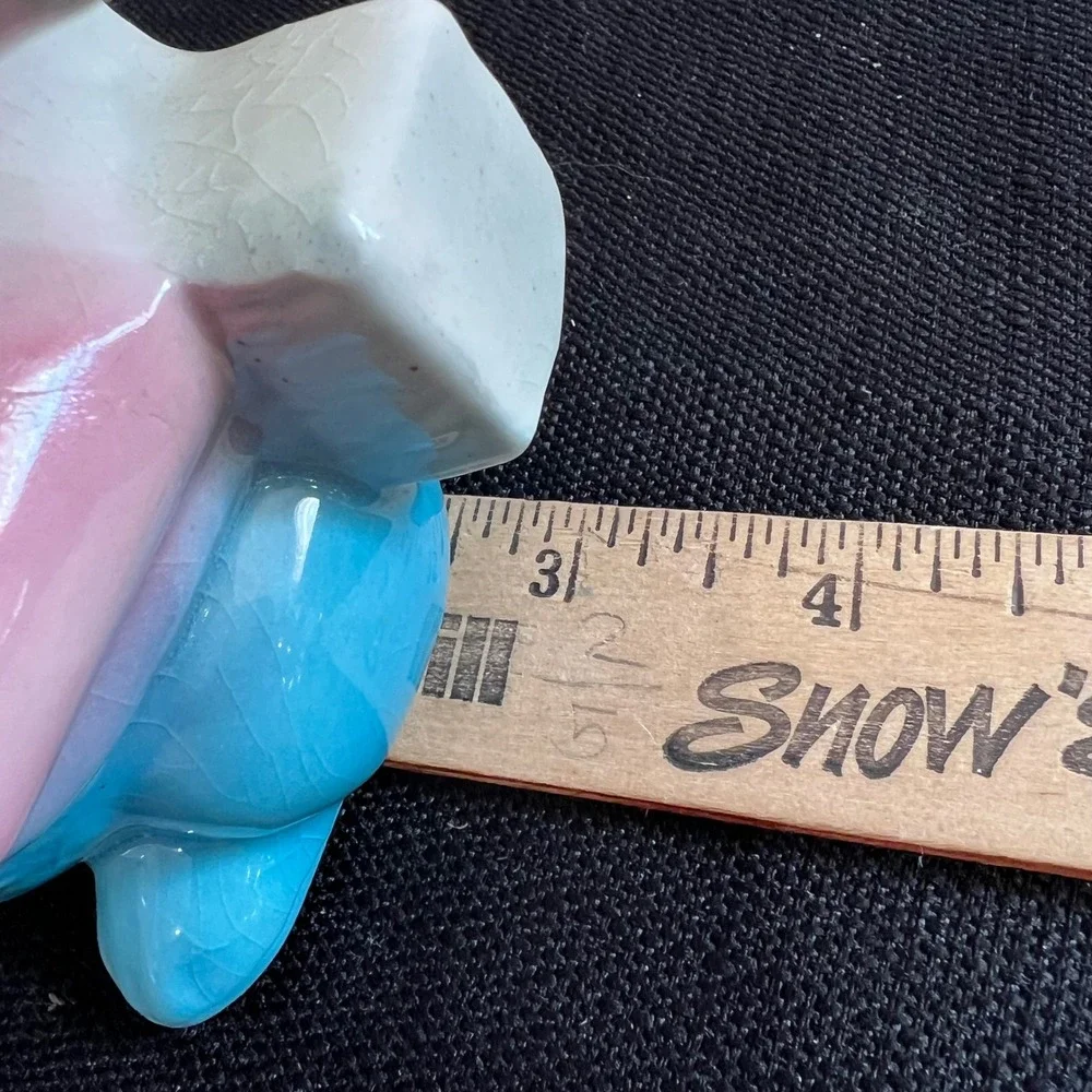 Vintage Anthropomorphic Bunny Planter Pastel Pink Blue Mid Century Ceramic 5.5